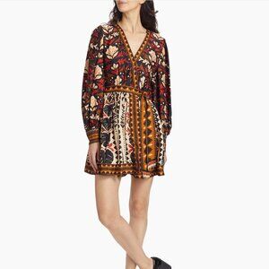 Farm Rio Multicolor Tapestry Garden V Neck Mini Dress